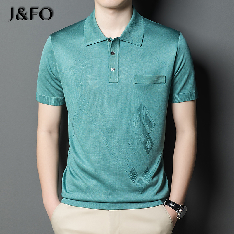 冰丝滑料冰感短袖t恤男中老年翻领半袖中年爸爸加肥加大码POLO衫