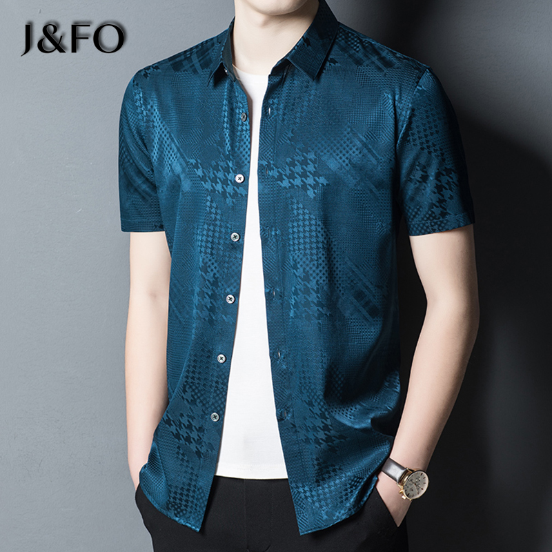 真丝桑蚕丝绸缎短袖衬衫薄款夏季高级感半袖衬衣轻奢男装休闲寸衫