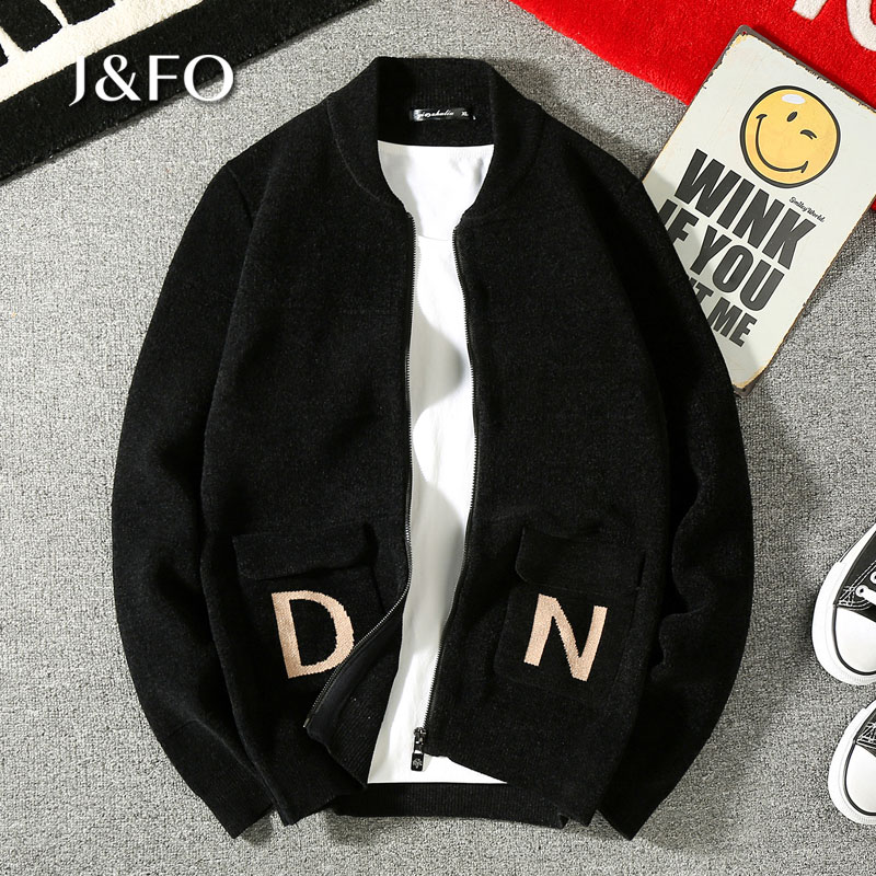 2022春秋季新款韩版字母针织开衫男青年休闲百搭加厚外穿毛衣外套