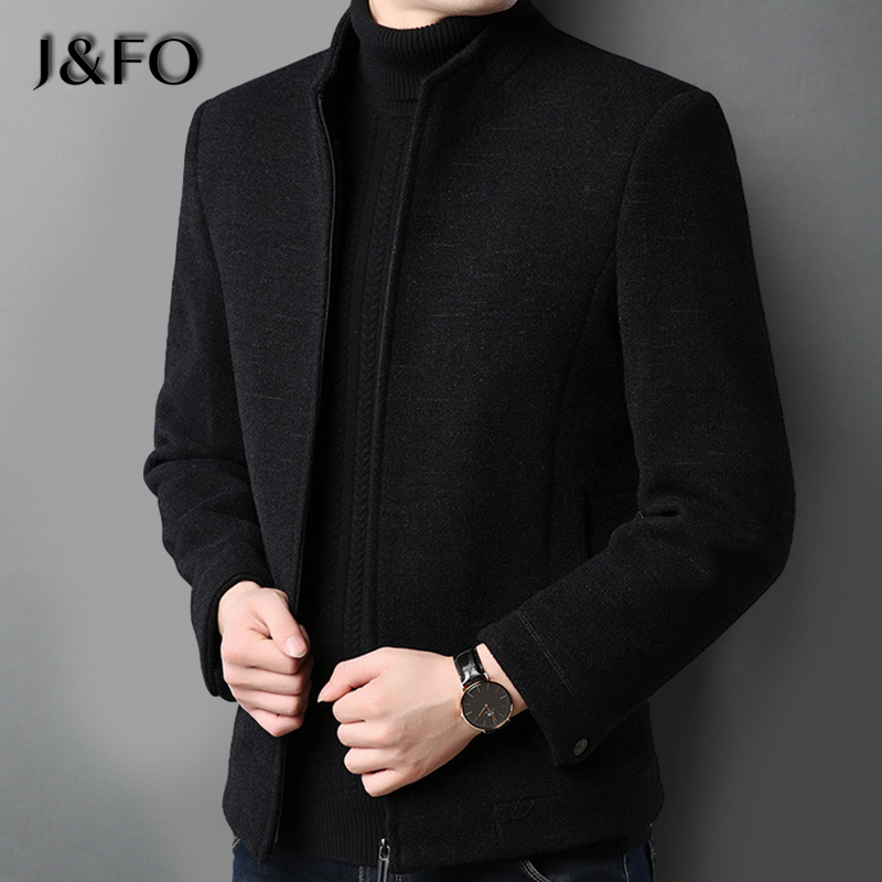 毛呢子夹克男短款立领外套2022秋冬季新款加厚加棉保暖上衣茄克衫