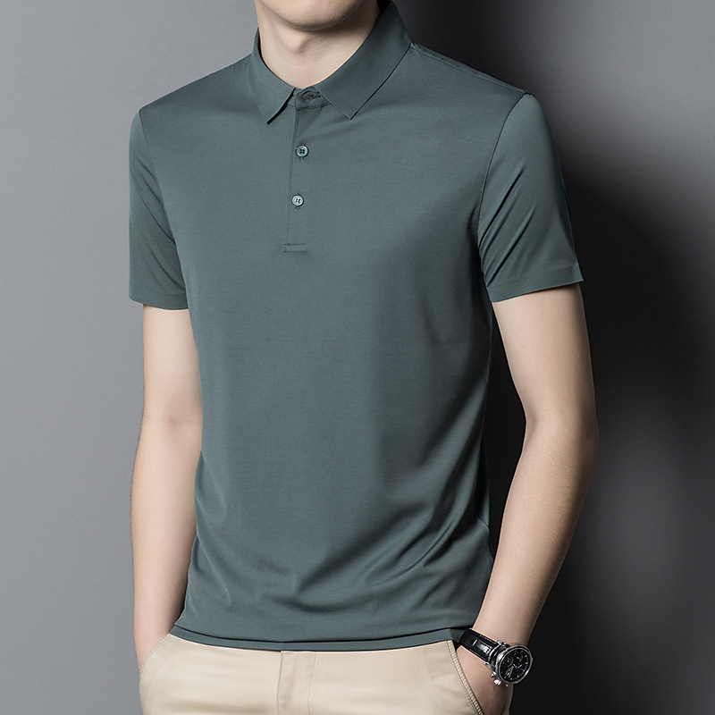 夏季男士桑蚕丝短袖T恤纯色翻领半袖真丝Polo衫商务休闲爸爸上衣