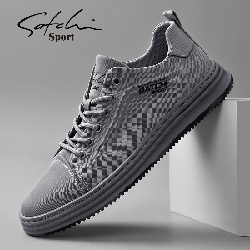 沙驰正品高档平底男士鞋子冬季透气帆布鞋灰色板鞋休闲鞋潮流软底