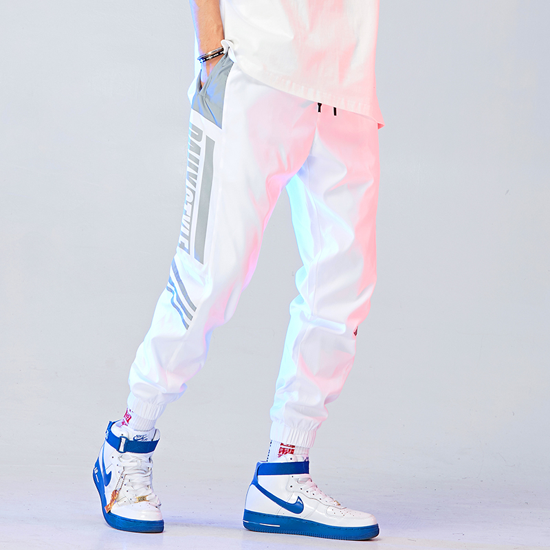 束脚裤男潮牌嘻哈裤休闲韩版宽松潮流国朝反光小脚运动夏九分裤子