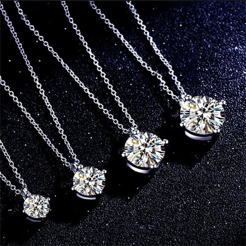 项链pt950铂金莫桑钻石四爪单钻吊坠时尚圆钻项坠