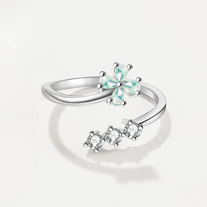 花芽原创幸运戒指s925纯银食指戒不掉色四叶草戒指