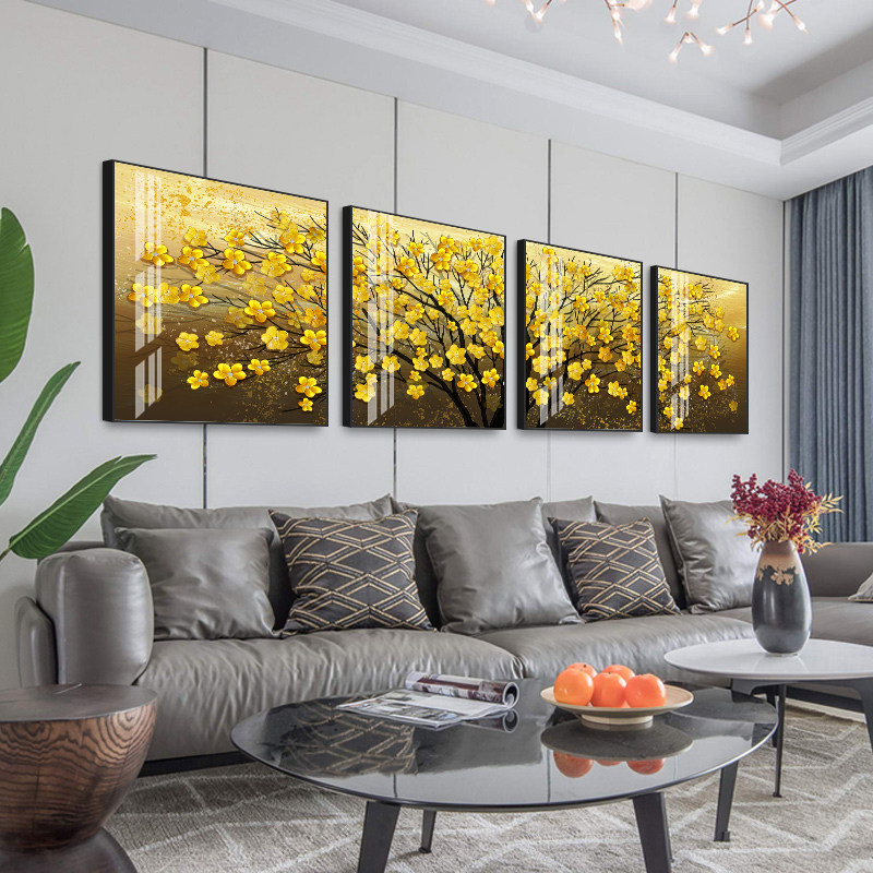 客厅大气装饰画四联挂画沙发背景墙字画家和花开富贵现代装饰画