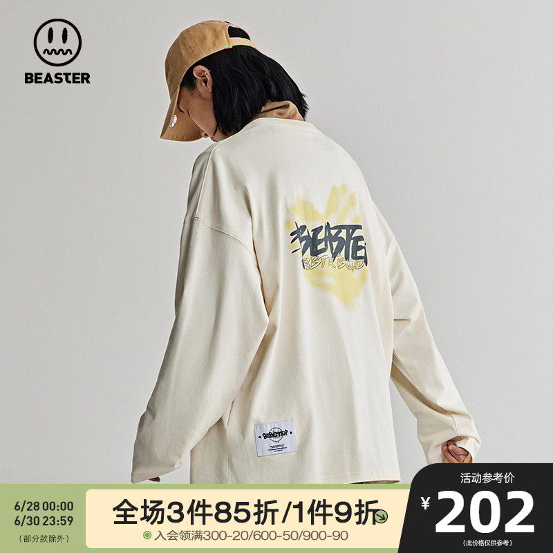 BEASTER小恶魔鬼脸字母印花长袖T恤运动休闲宽松男友风打底衫男士