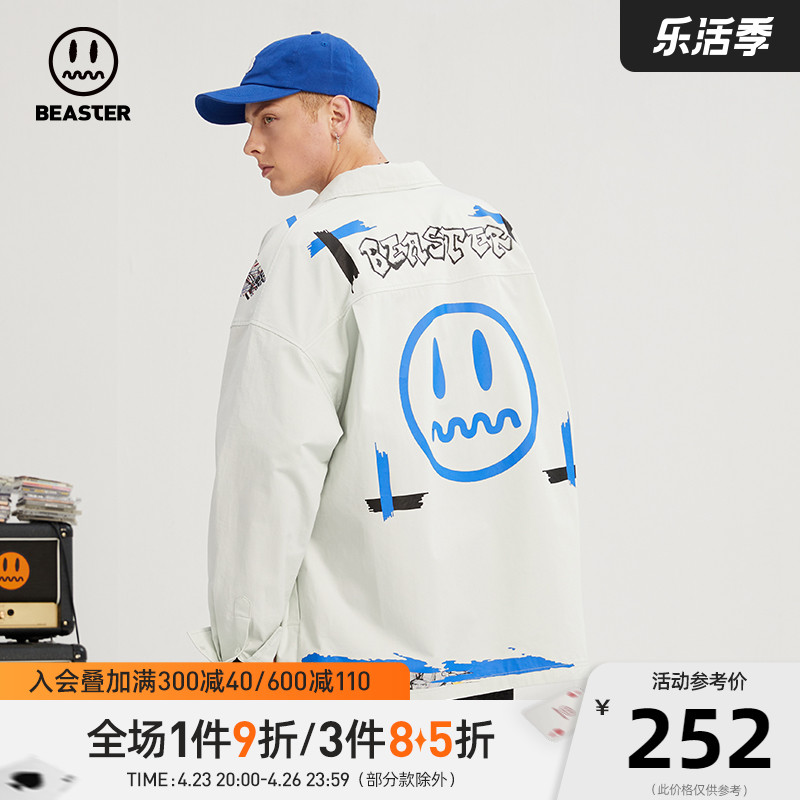 BEASTER小恶魔鬼脸潮流印花衬衫新款街头时尚休闲宽松翻领衬衣男