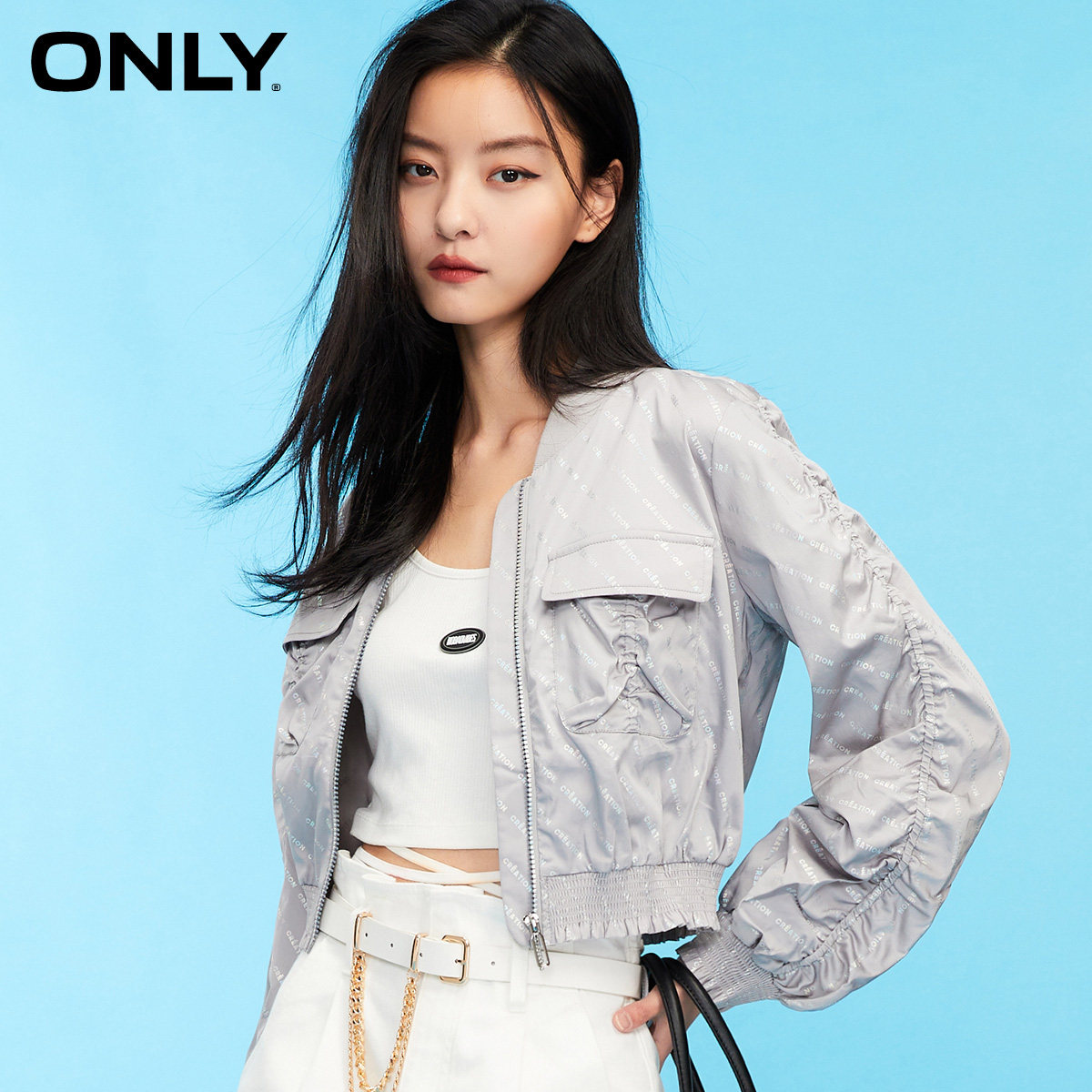 only2021夏季新款字母印花长袖设计风衣短外套121236007风衣