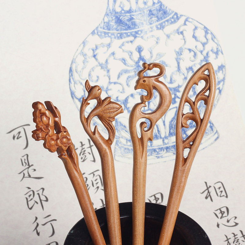 发簪桃木古风盘发日常简约挽发现代手工木质发饰