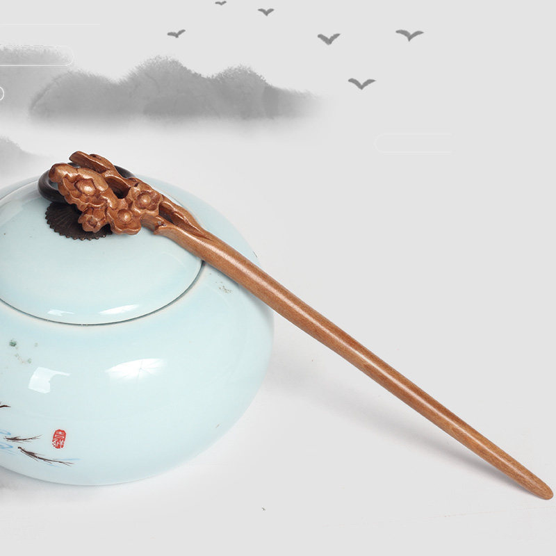 发簪桃木古风盘发日常简约挽发现代手工木质发饰