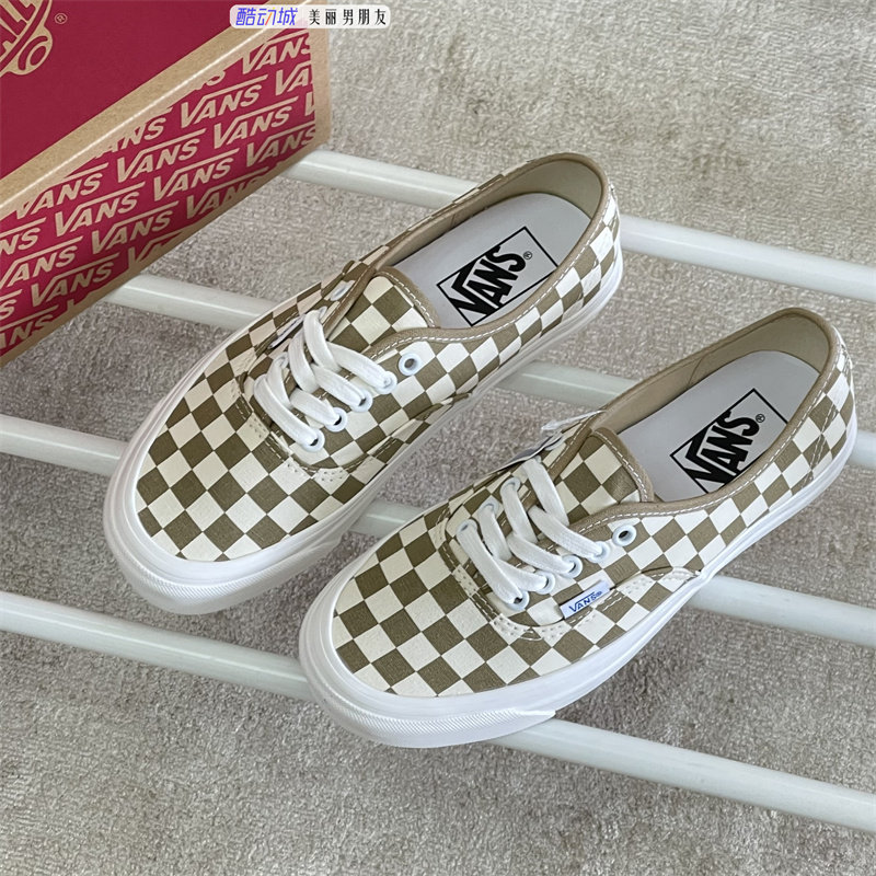 vansaut安纳海姆白棕棋盘格低帮男女经典休闲帆布鞋