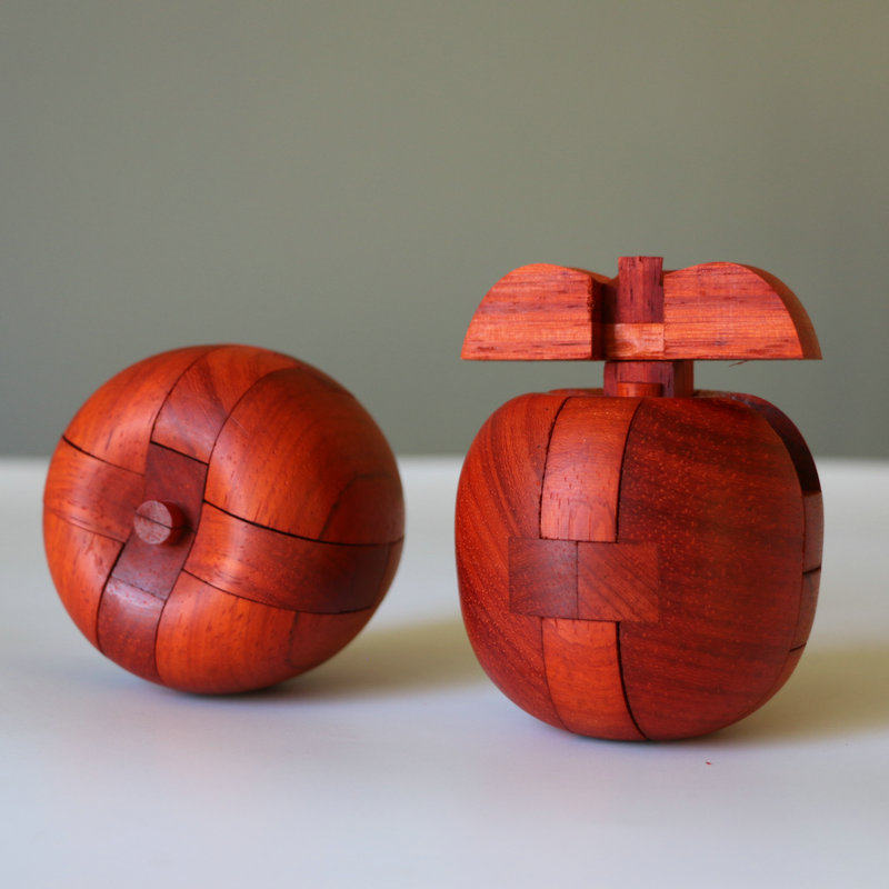 红木苹果形状鲁班锁红花梨紫檀檀木生日圣诞摆件