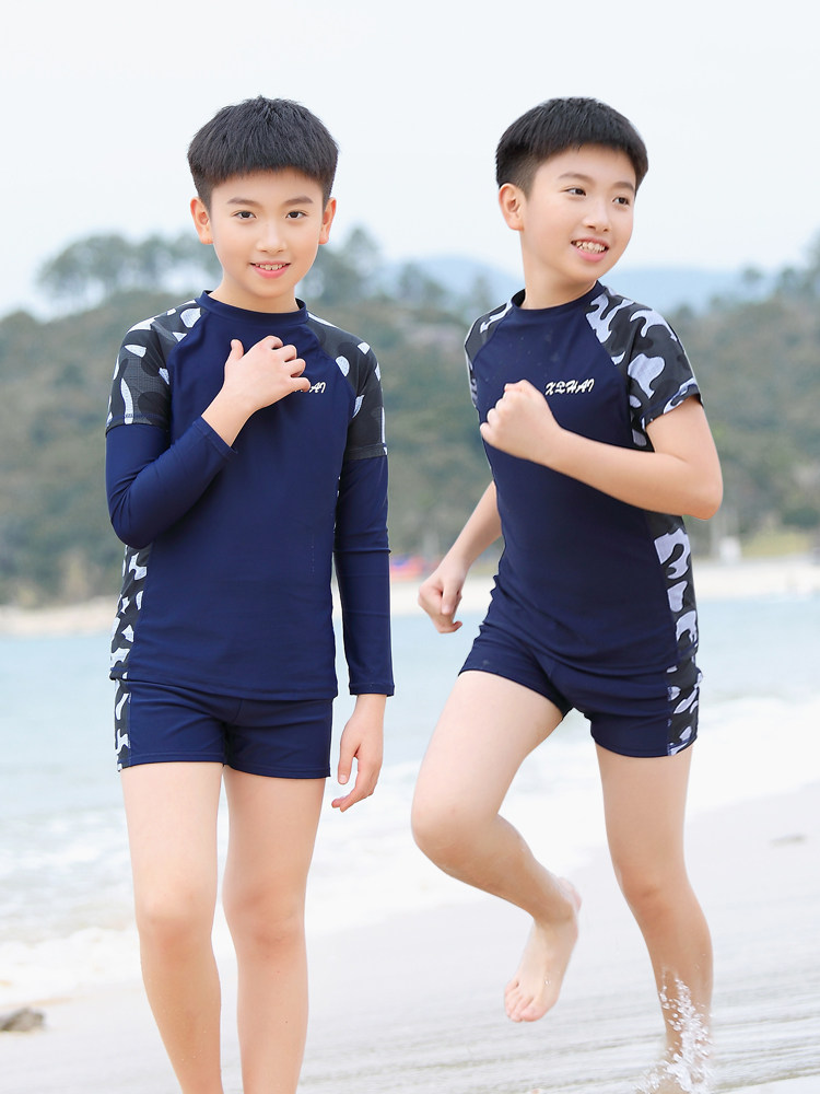 儿童泳衣套装男孩青少年男童泳裤学生中大童分体温泉防晒游泳速干
