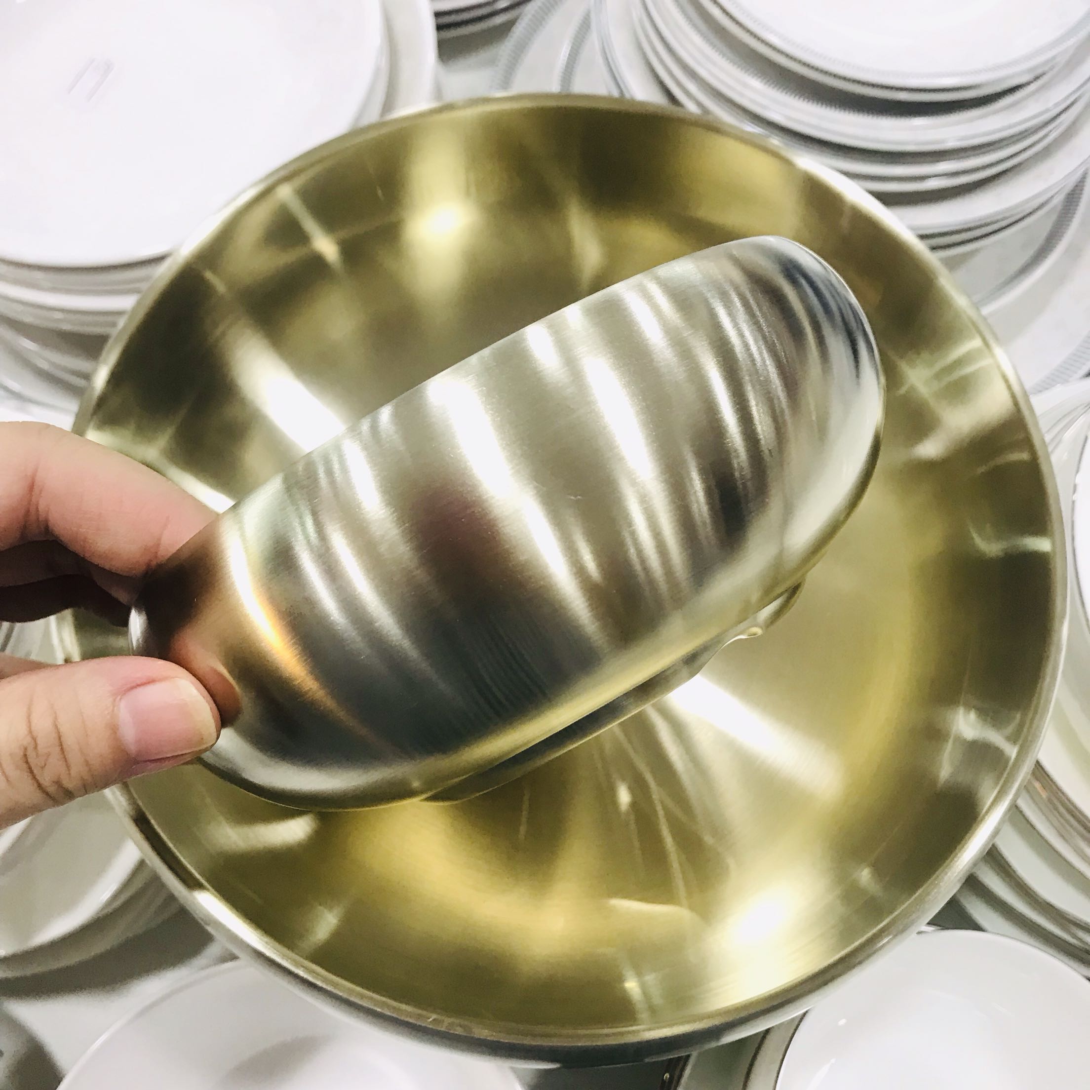 韩式传统金色不锈钢加厚电镀钛合金盖碗碗