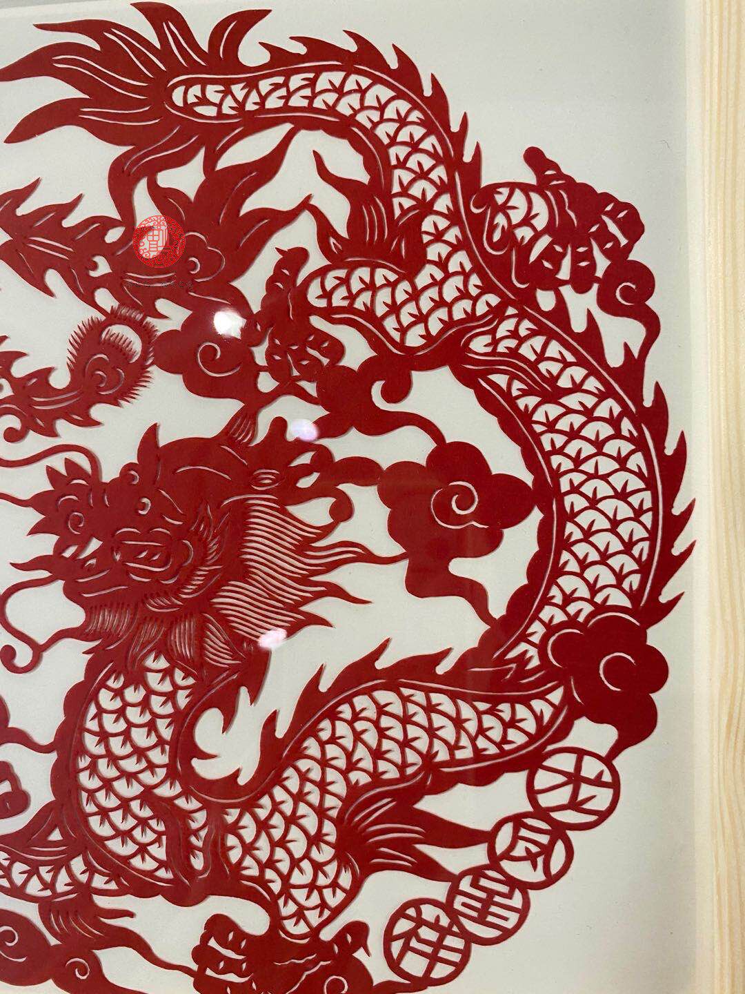 福之中国特色蔚县剪纸龙凤呈祥木框摆台家居装饰送礼必选剪纸