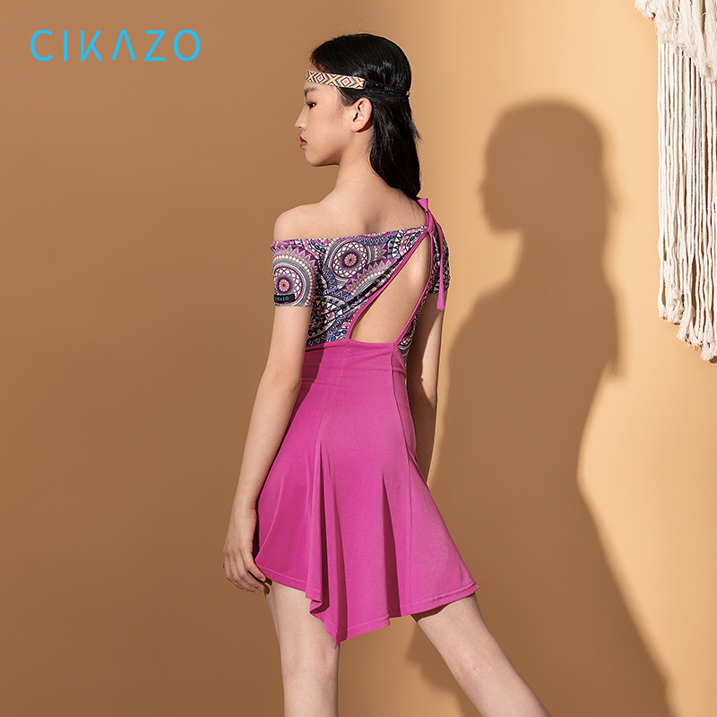 茜卡索女孩拉丁舞连衣裙短袖儿童伦巴恰恰舞演出服女童拉丁舞演出服