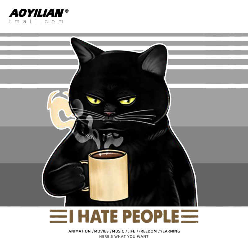 轻佻蔑视喝咖啡的腹黑猫咪趣味卡通印花短袖T恤夏季纯棉宽松半袖