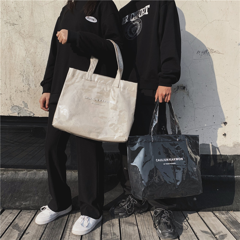 单肩大容量透明果冻包女2020新款潮PVC沙滩包旅行手提帆布托特包 - 图1