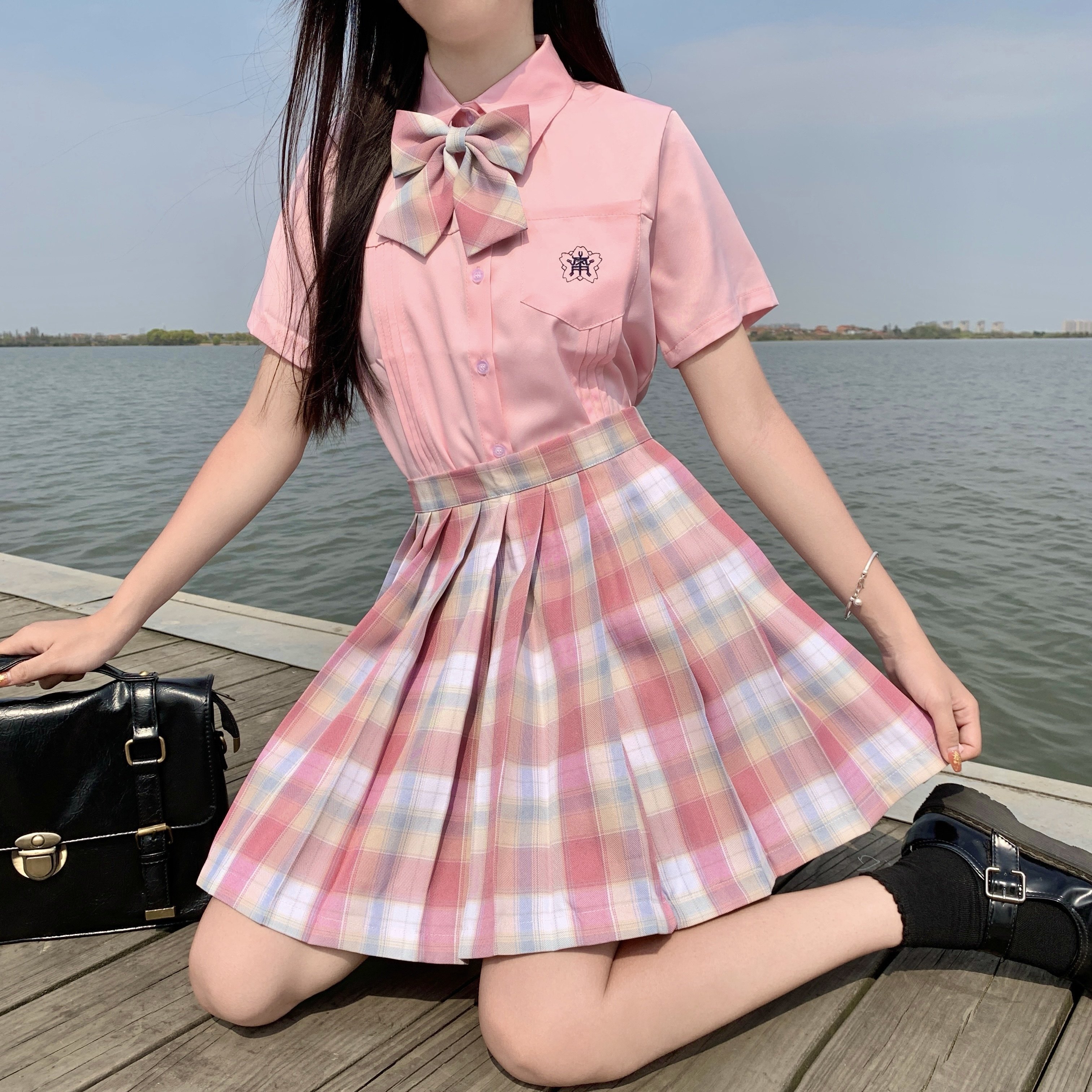 小岚学院粉色短袖基础风班衬衫制服jk风琴其它制服