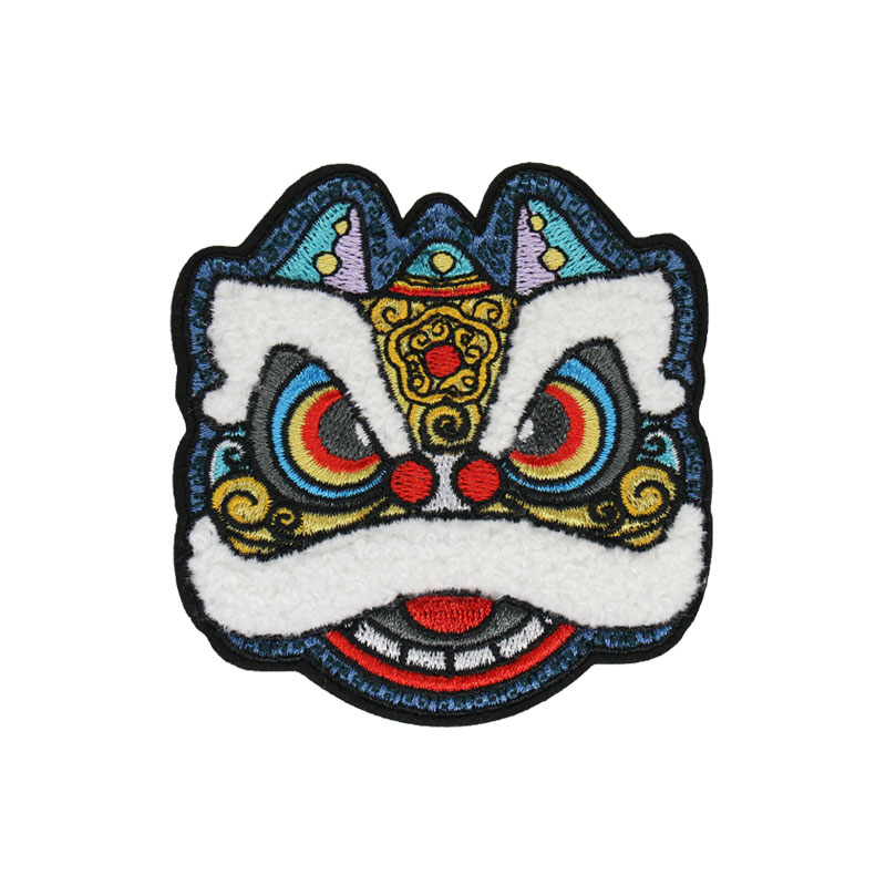 绣花中国国风舞狮醒狮刺绣布贴立体毛巾服装布贴