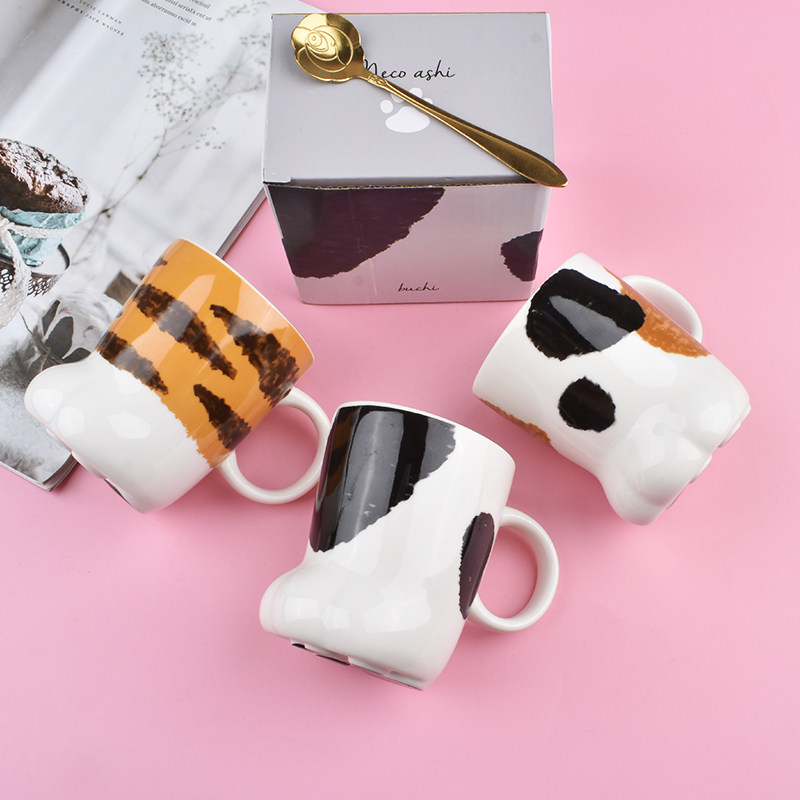 日式萌系猫爪陶瓷马克立体猫咪爪杯粉嫩儿童马克杯