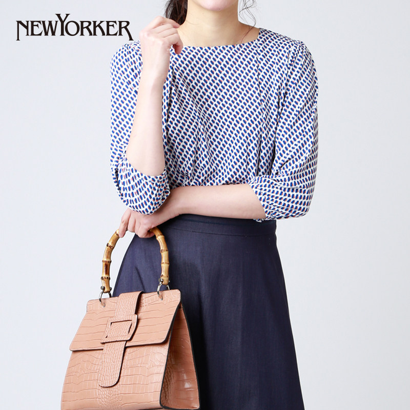 newyorker纽约克夏季新品碎花显瘦遮手臂通勤女装短袖上衣828533