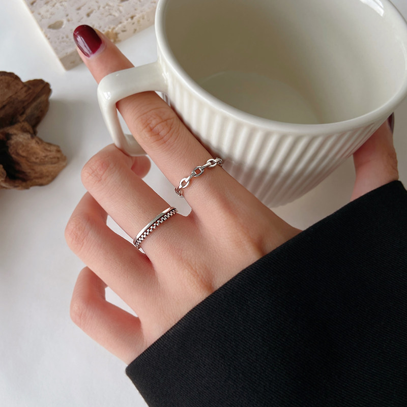 高级纯银戒指小众设计冷淡风叠戴素圈食指简约戒指