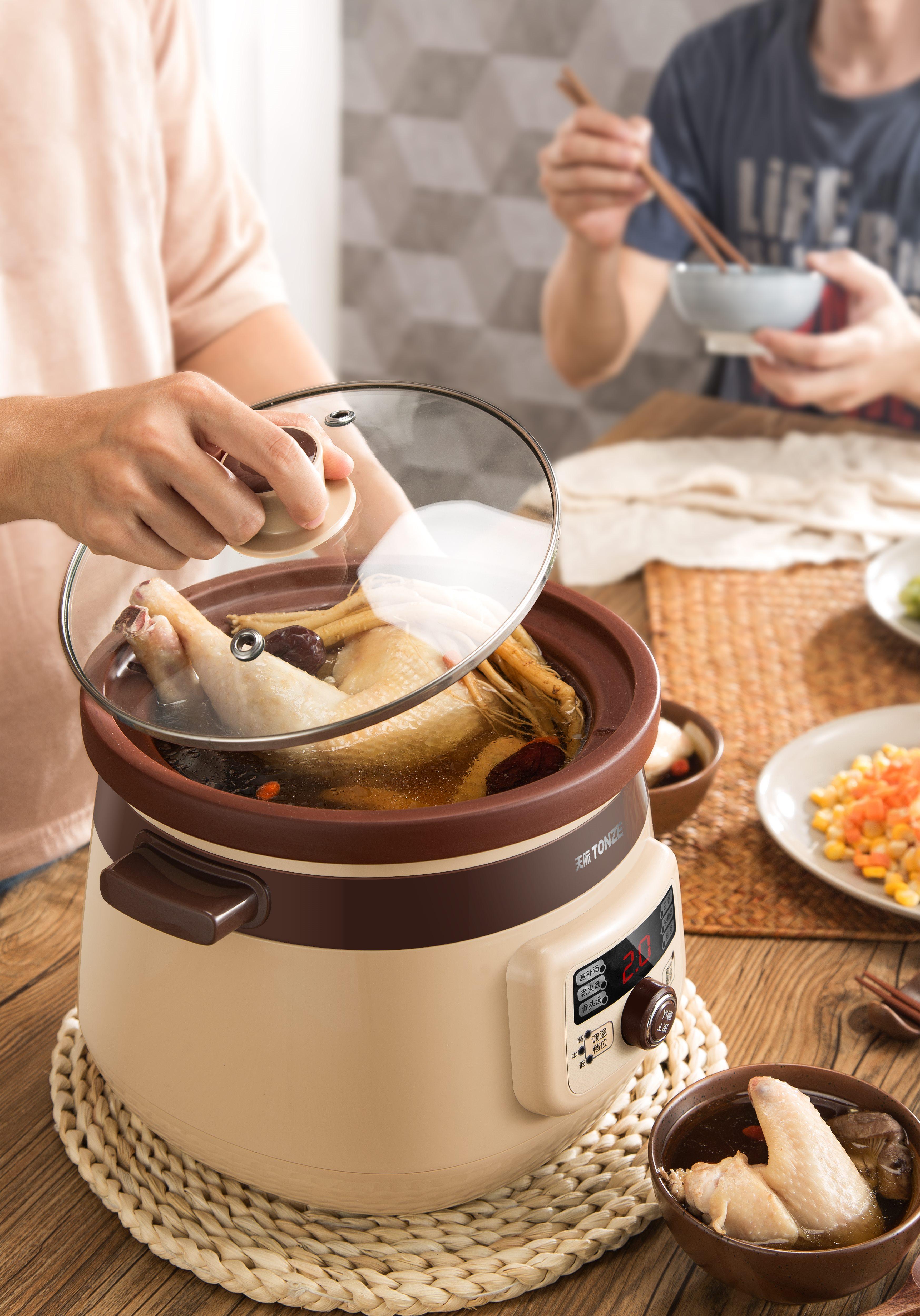 天际2l电炖锅紫砂锅电炖盅全自动煮粥煲汤锅家用煲粥熬粥2-3人