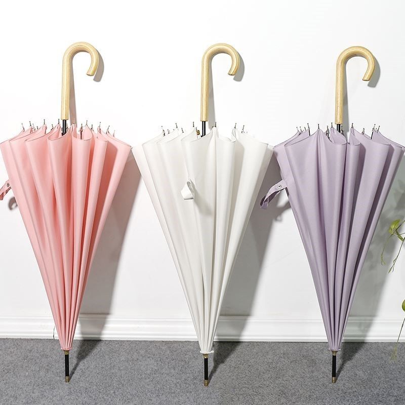 简单潮流文艺雨伞晴雨两用长款挂钩半自动时尚伞
