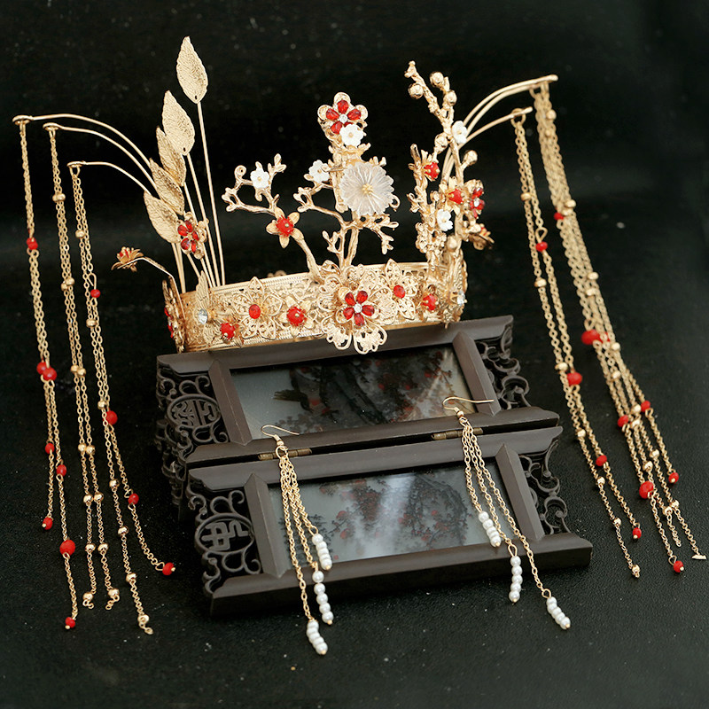 汉服发冠女古风配饰中式古装大气凤冠发饰秀禾新娘步摇流苏头饰品