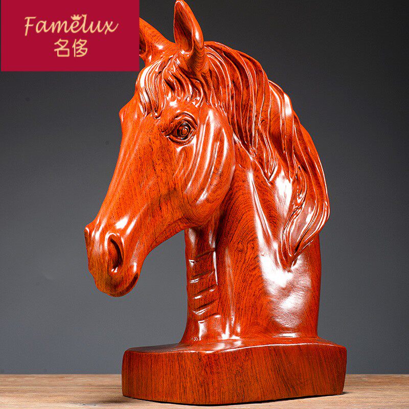 花梨木马马头实木木质雕刻现代简约客厅家居动物摆件