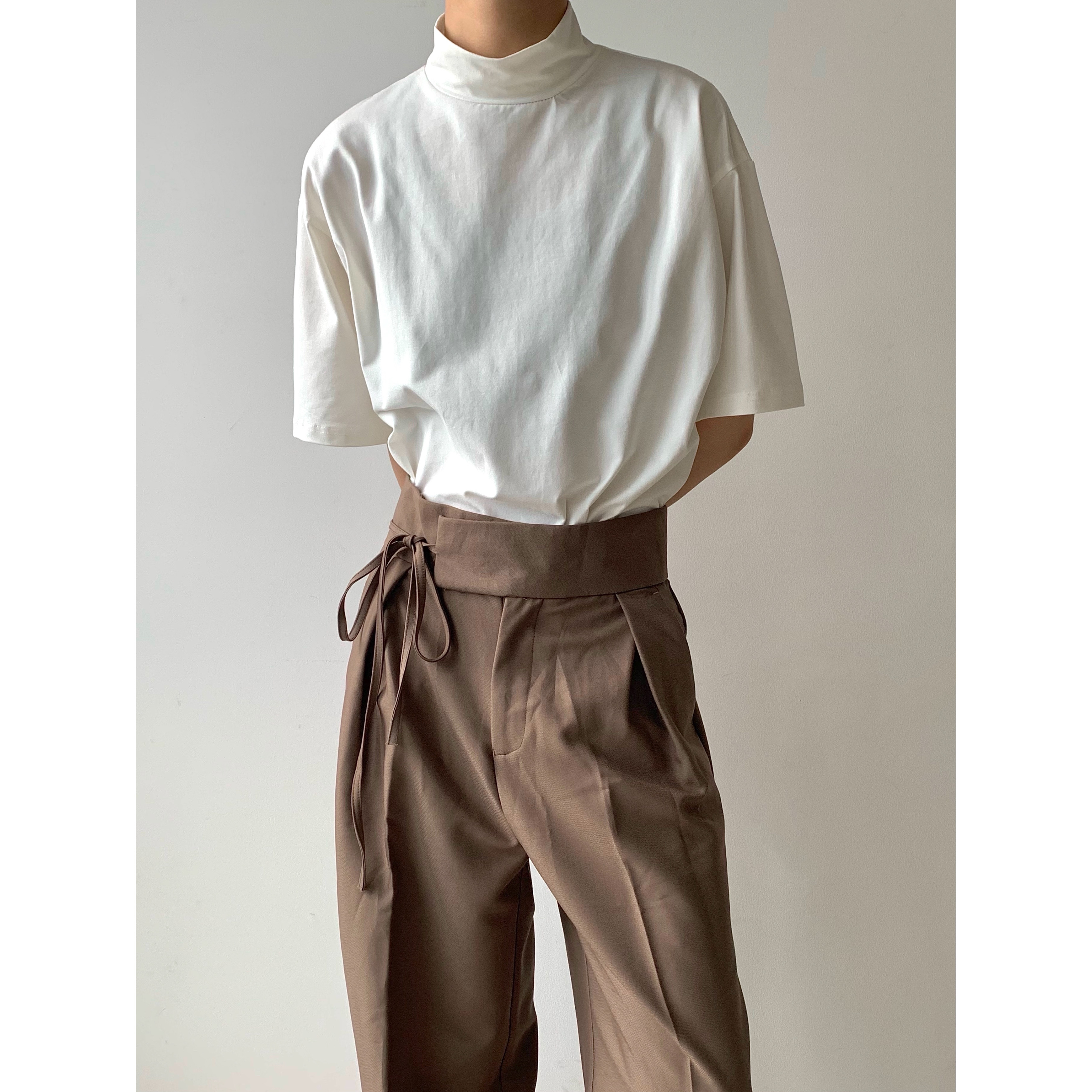 ADVANCEBOY 夏季韩风高级感纯色小高领T恤极简宽松休闲纯棉短袖潮