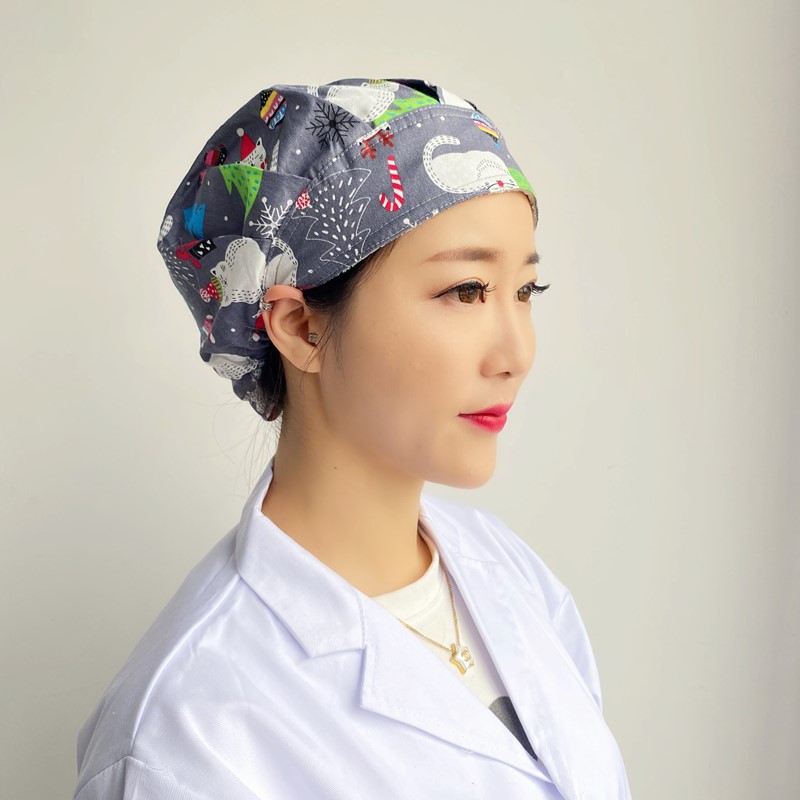 手术室护士蓬蓬帽女icu外科监护室手术帽子印小花松紧调节防脱发