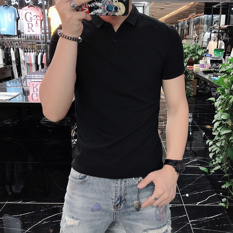 夏季高端纯棉新款修身黑色polo衫男士刺绣翻领短袖t恤休闲有领装