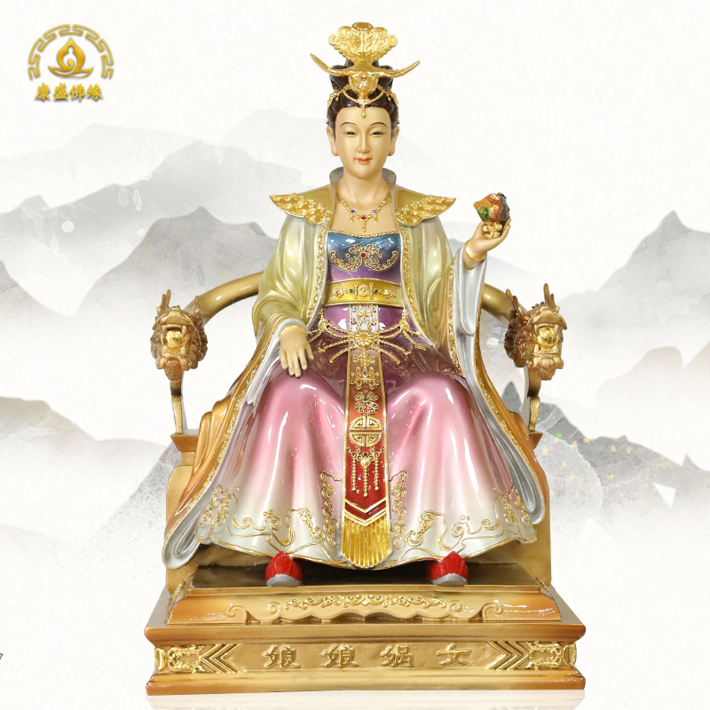 女娲娘娘铜像五彩石女娲补天大地之母神像家用供奉摆件