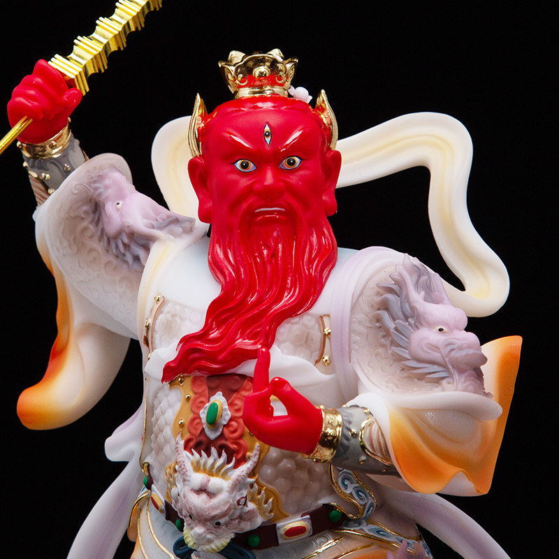 护法王灵官神像王天君天君火神12寸汉白玉彩绘道教摆件