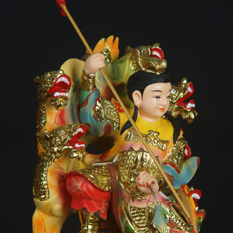 哪吒神像三太子中坛元帅脚踏风火双轮九龙太子佛像树脂道教摆件
