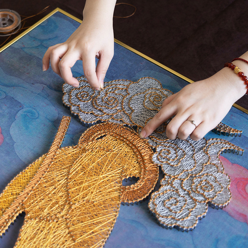 弦丝画长辈画送钉子莲花包莲花中式材料礼物禅意diy