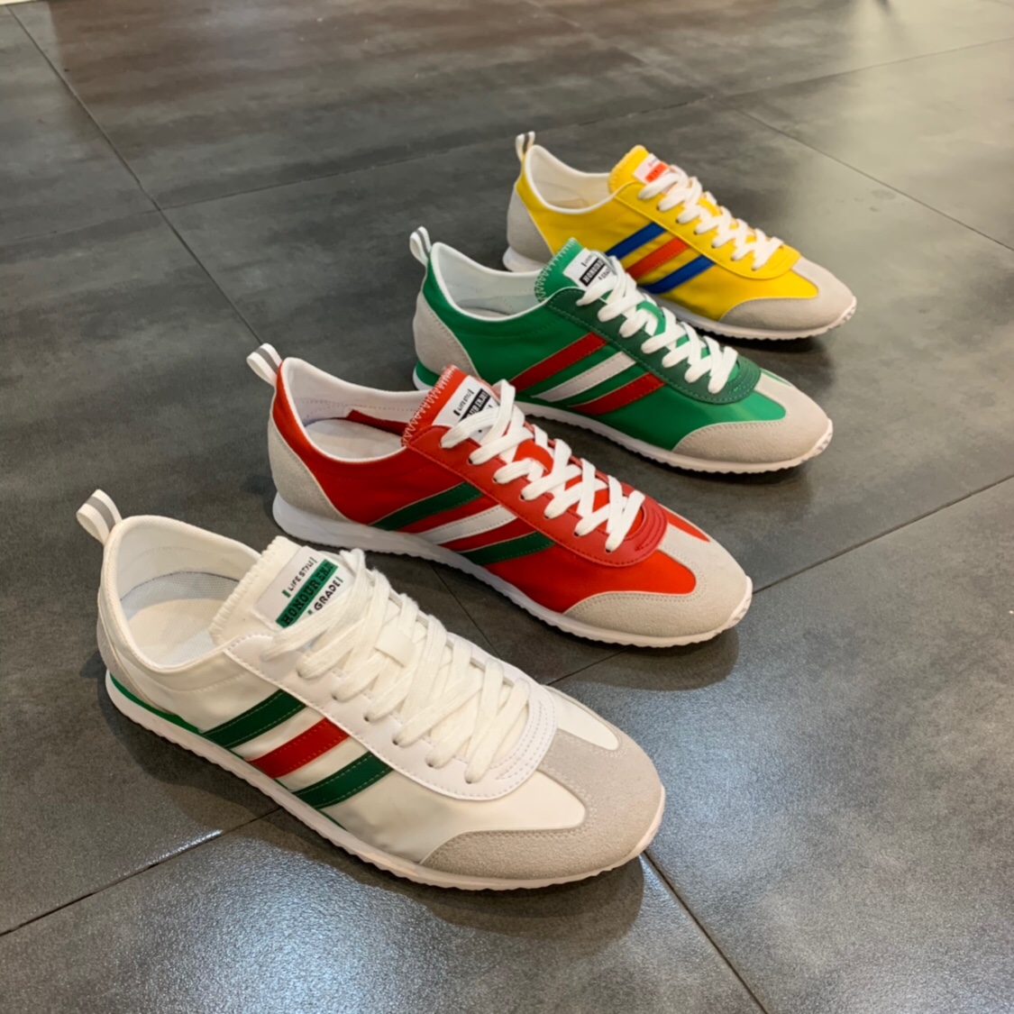 板鞋男2022夏新款韩版休闲鞋彩色三条运动小白鞋软底懒人鞋