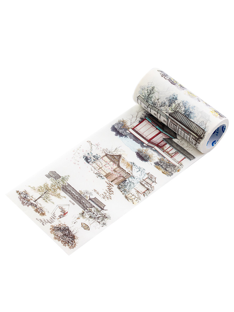 三渡10cm宽版胶带君语厅古风庭院建筑雪景手账和纸胶带