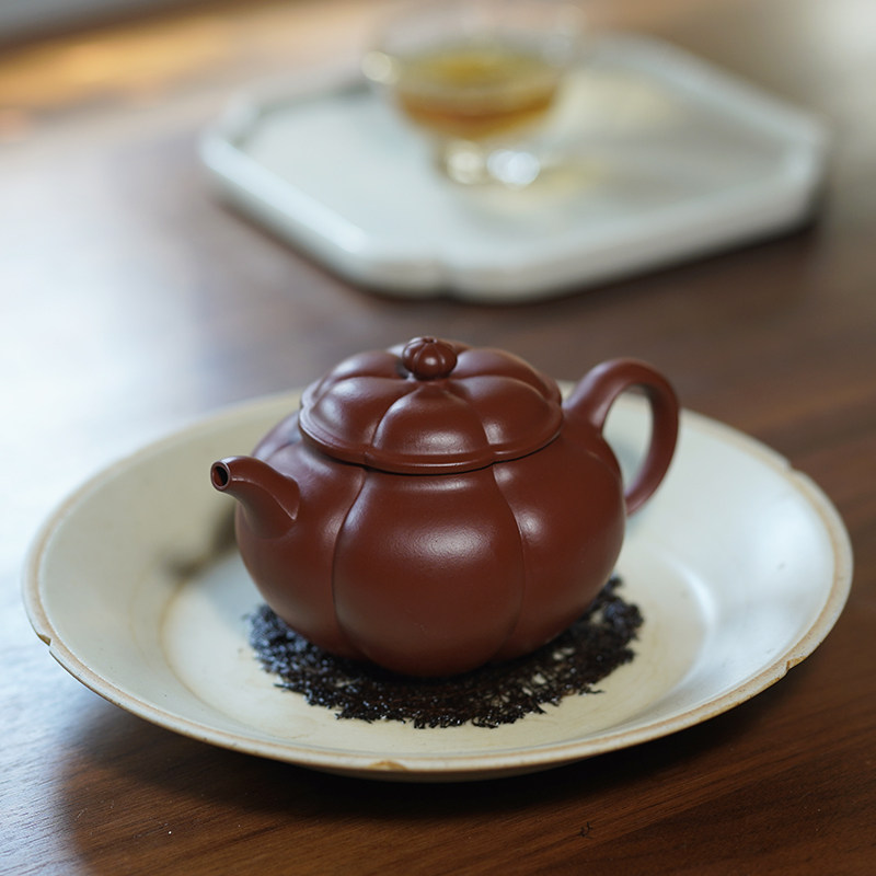 宜兴宜兴紫砂紫砂壶名家纯全手工原矿朱泥大红袍海棠茶壶