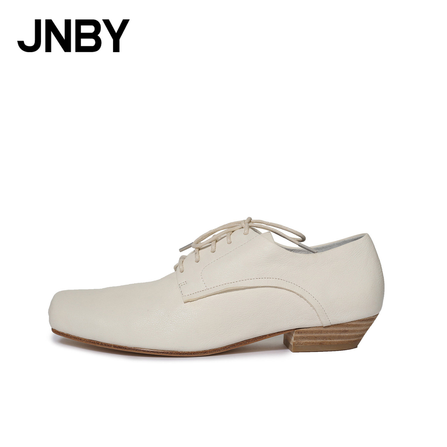 jnby江南布衣女鞋2020折扣新款方头系带牛皮皮鞋单鞋