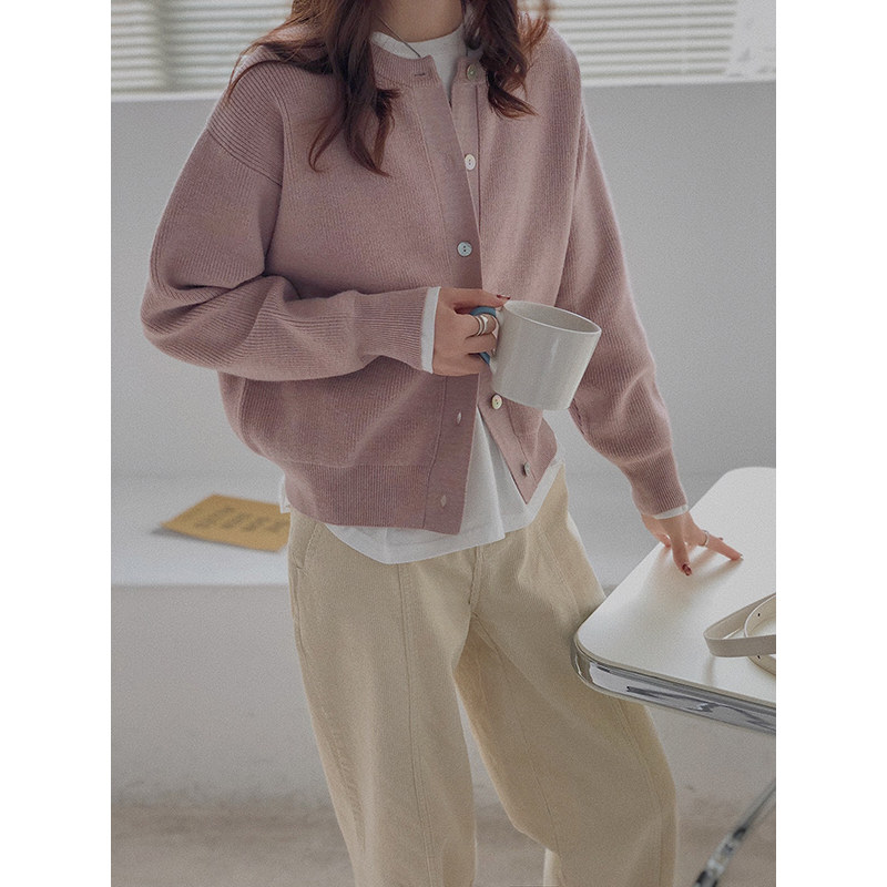 螃蟹巷定制小清新针织春季新款宽松百搭贝壳短款毛针织衫