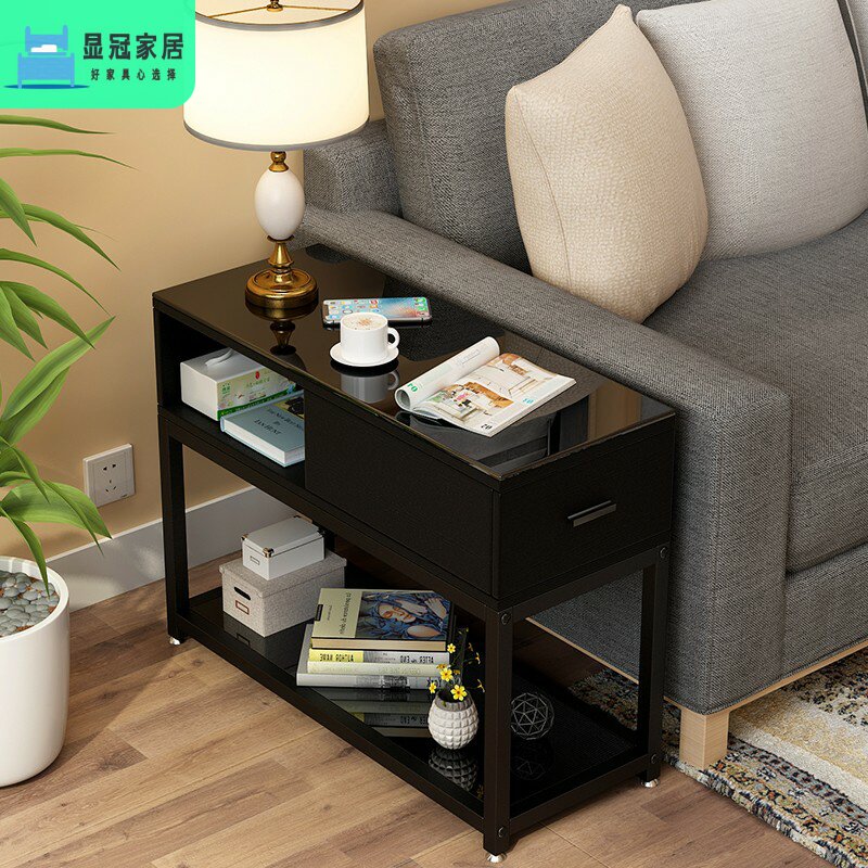 北欧简约客厅沙发边柜边角侧边储物柜钢化玻璃扶手角几