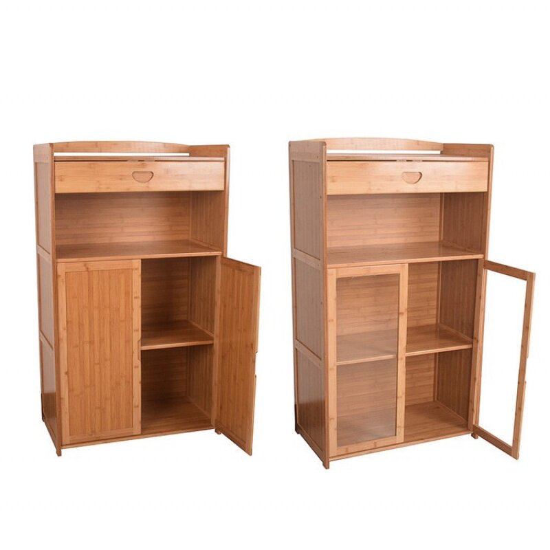 橱柜楠竹竹子厨房置物架柜餐边柜微波炉柜带玻璃门餐边柜