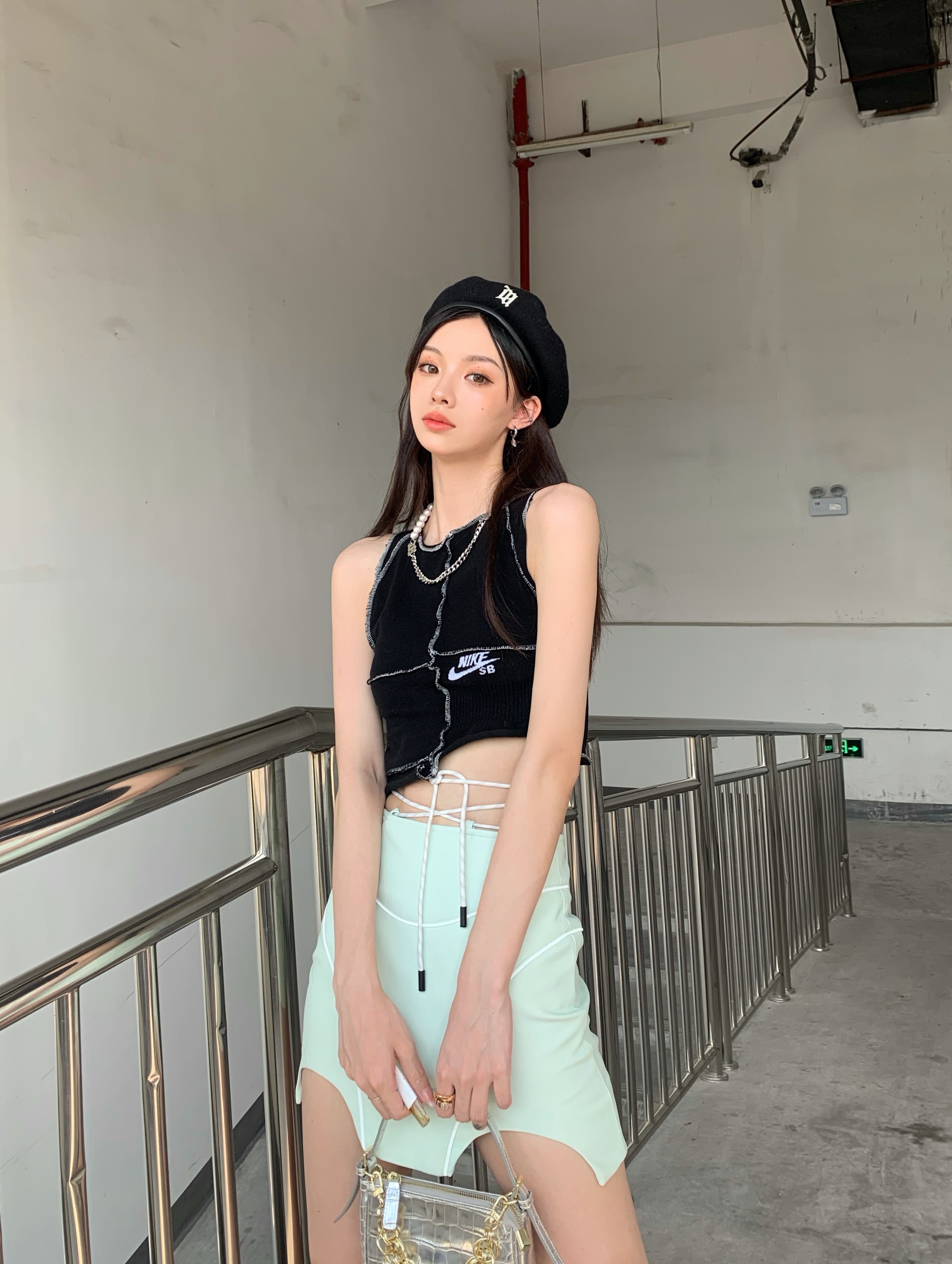 virus原创设计未来机能revolt欧美高腰反光绑带半身裙