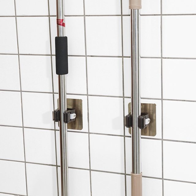 Mop rack free punching hook strong load-bearing wall adhesive bathroom wall hanging stick hook storage mop clamp artifact Mop rack free punching hook strong load-bearing wall adhesive bathroom wall hanging stick hook storage mop clamp artifact
