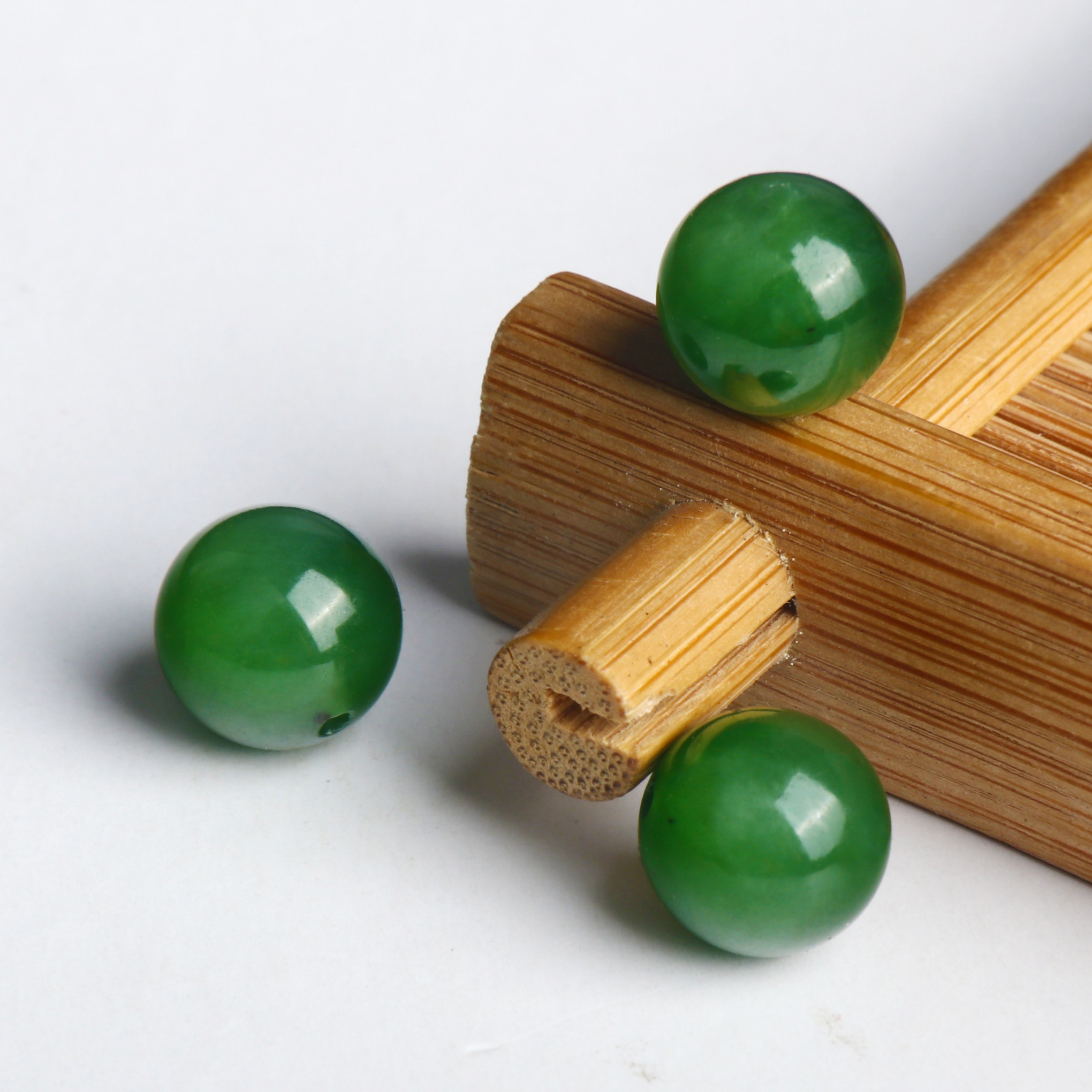 和田碧玉散珠天然俄罗斯玉珠圆珠diy男女手链其他diy饰品配件