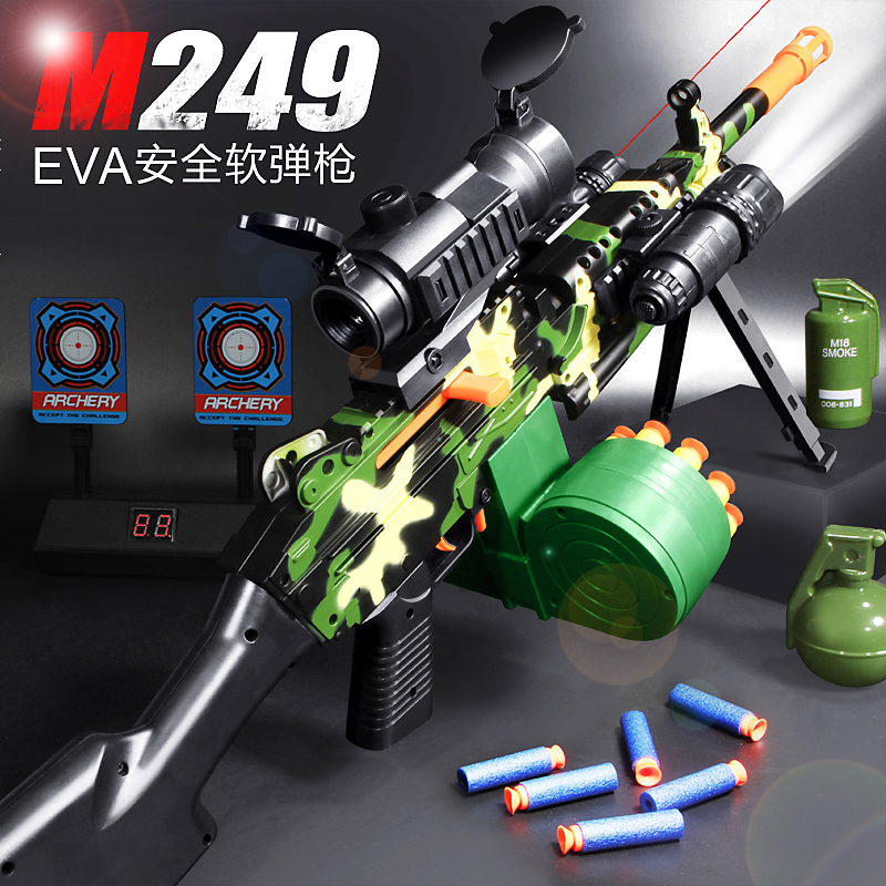 m249大菠萝轻机枪可发发射吸盘软弹吃鸡迷彩装备软弹枪